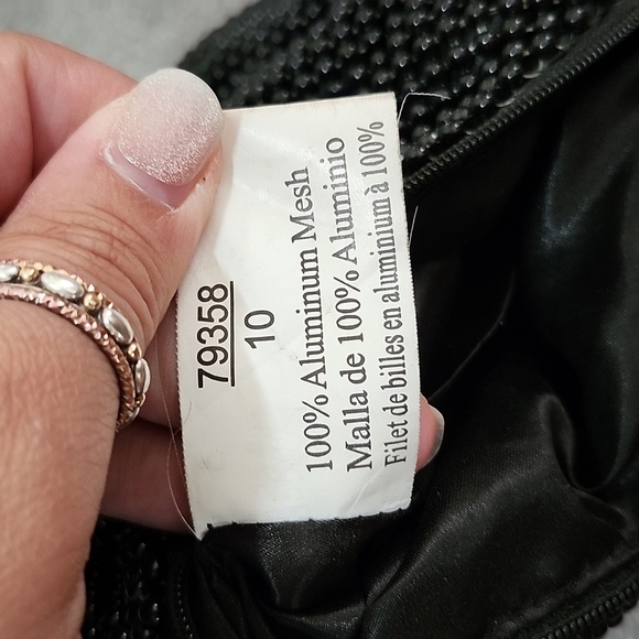 Vintage aluminum mesh beaded black chain strap shoulder purse bag evening night - Picture 8 of 8